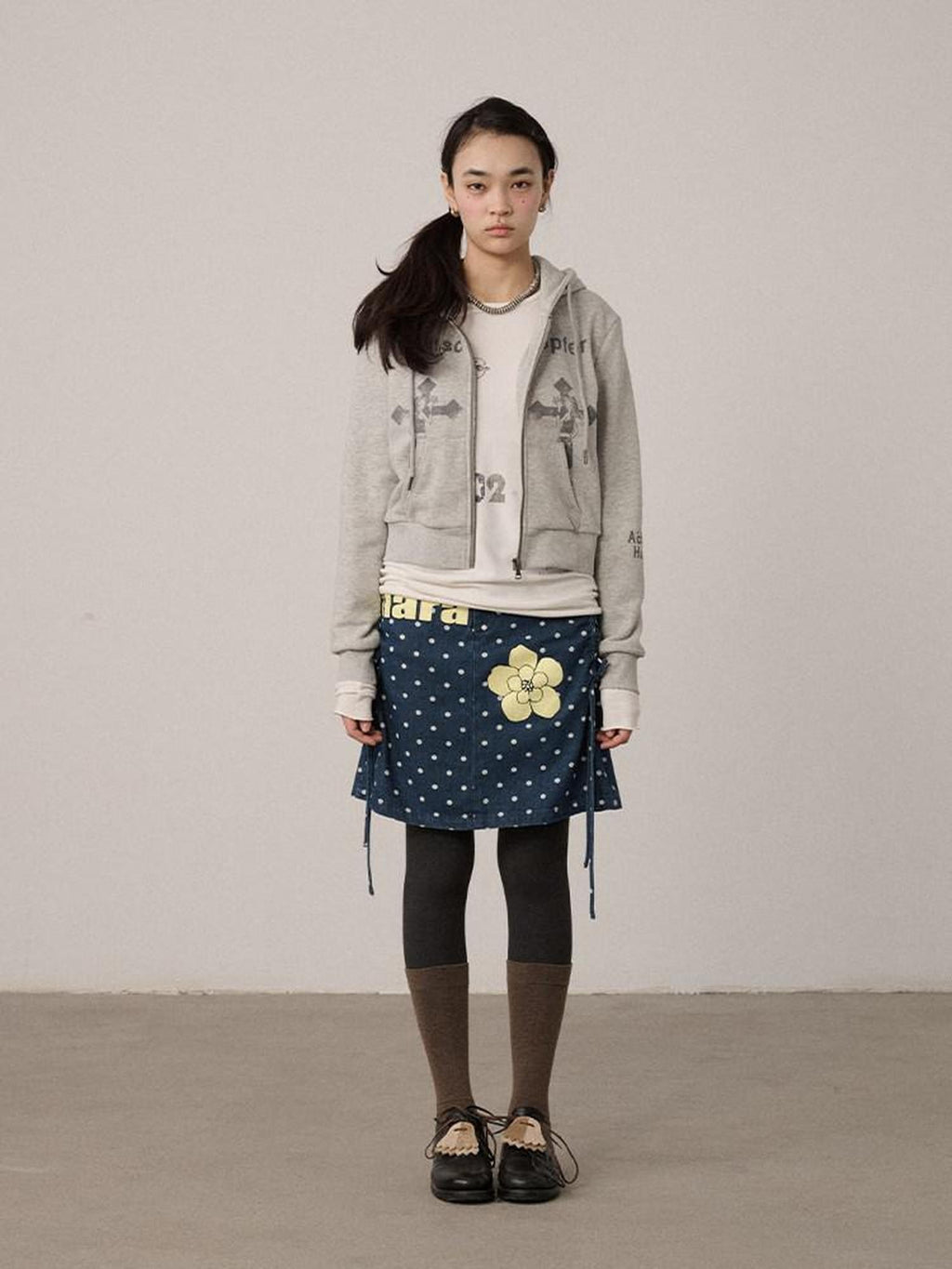 Achihara Cropped Cartoon Cross Zip Up Hooded Women'S Cotton Blend Hoodies