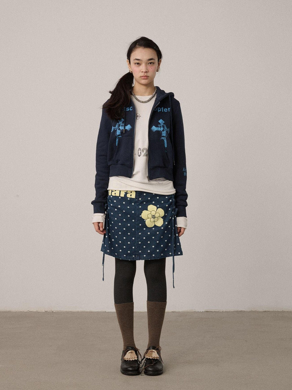 Achihara Cropped Cartoon Cross Zip Up Hooded Women'S Cotton Blend Hoodies