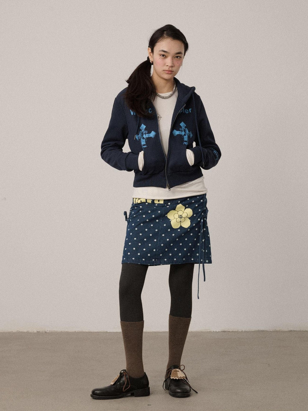 Achihara Cropped Cartoon Cross Zip Up Hooded Women'S Cotton Blend Hoodies