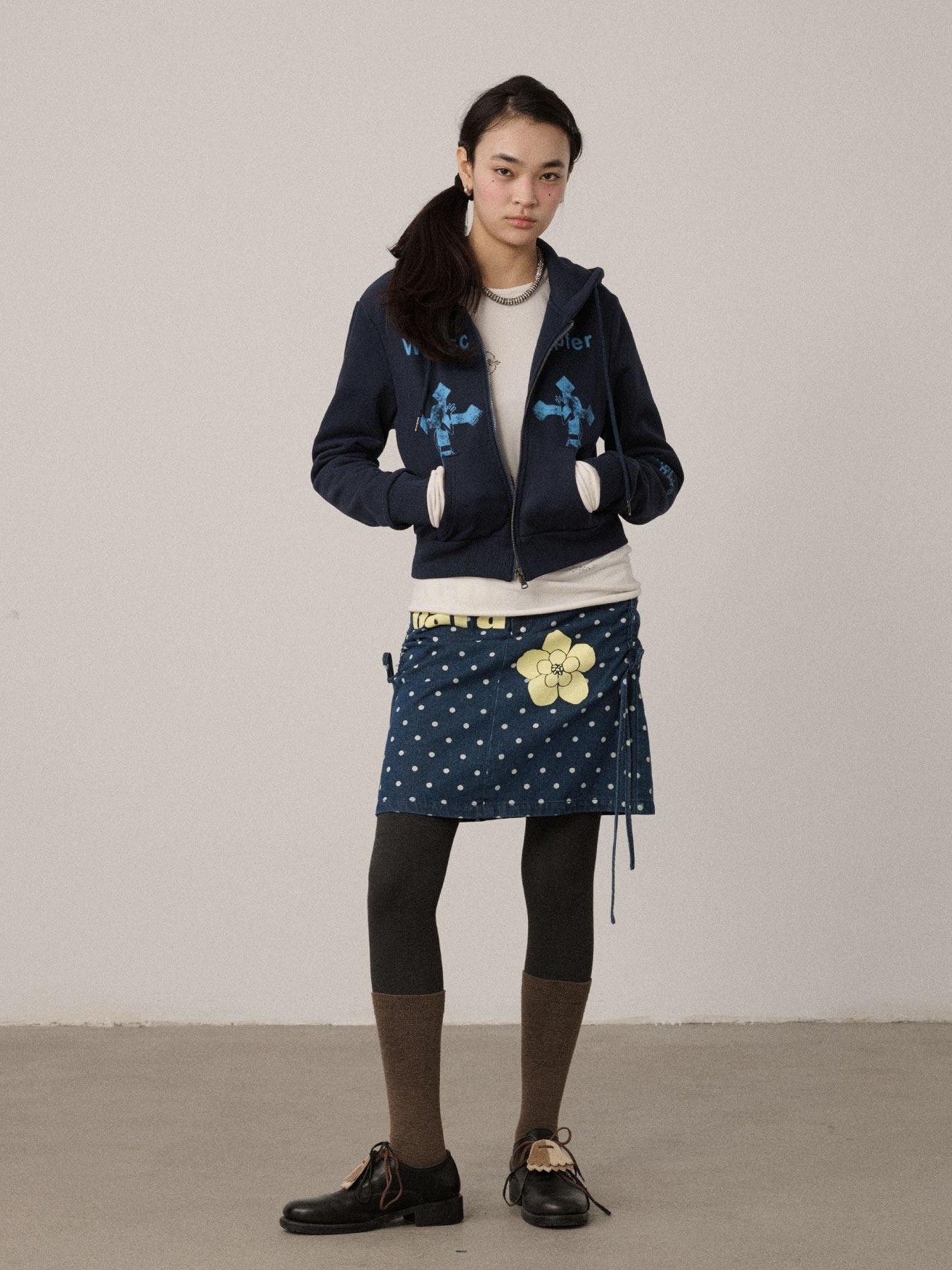 Achihara Cropped Cartoon Cross Zip Up Hooded Women'S Cotton Blend Hoodies
