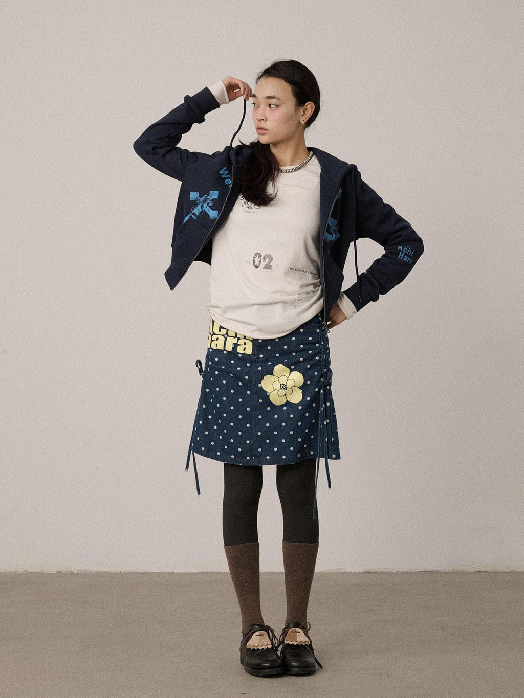Achihara Cropped Cartoon Cross Zip Up Hooded Women'S Cotton Blend Hoodies