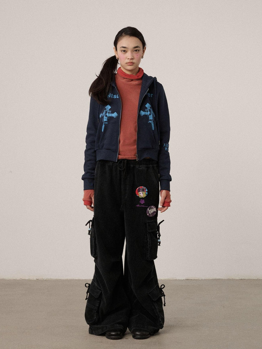 Achihara Cropped Cartoon Cross Zip Up Hooded Women'S Cotton Blend Hoodies