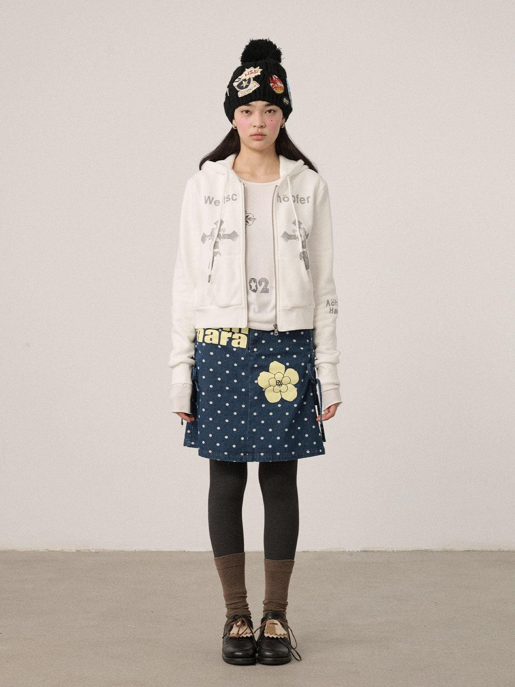Achihara Cropped Cartoon Cross Zip Up Hooded Women'S Cotton Blend Hoodies