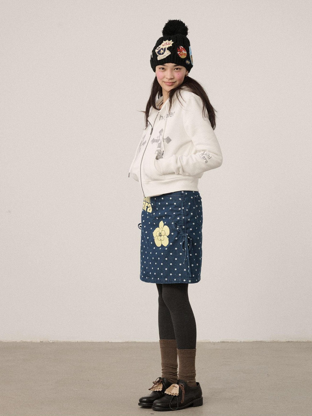 Achihara Cropped Cartoon Cross Zip Up Hooded Women'S Cotton Blend Hoodies