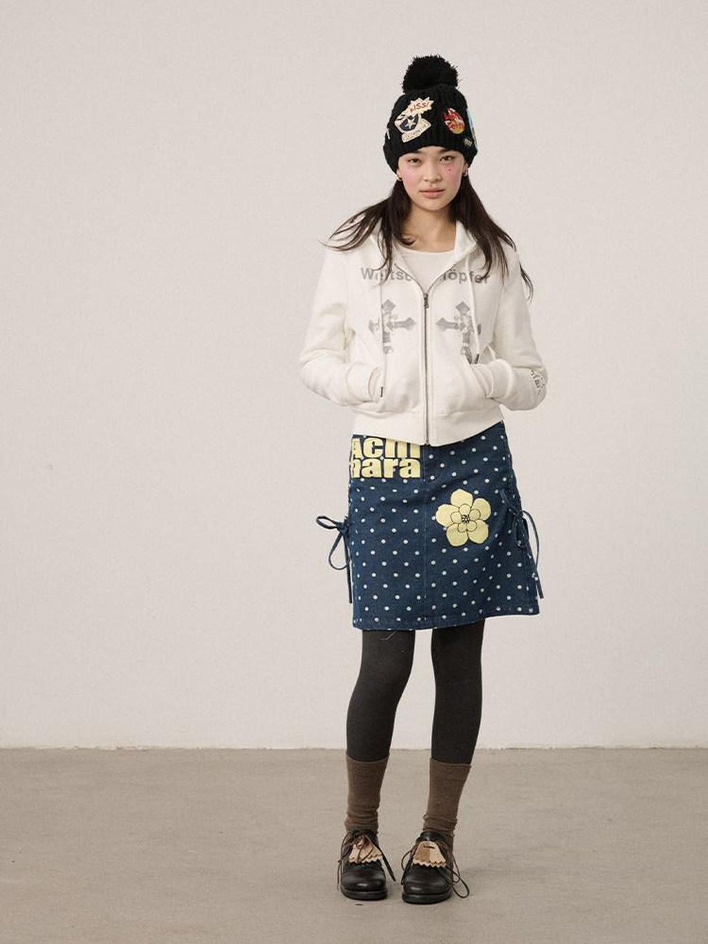 Achihara Cropped Cartoon Cross Zip Up Hooded Women'S Cotton Blend Hoodies
