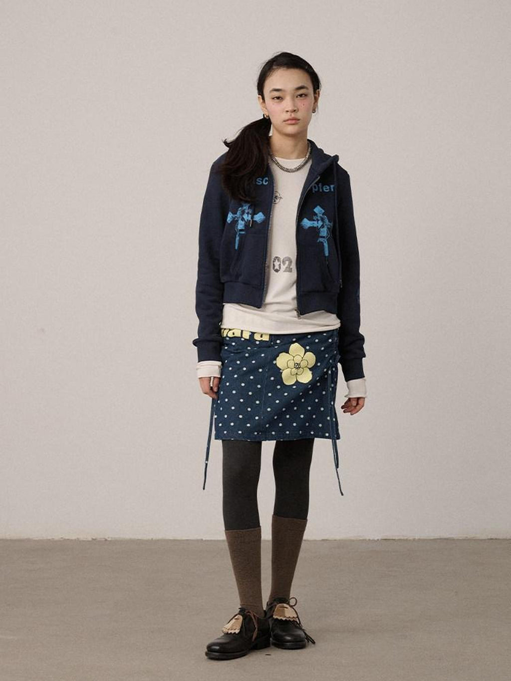 Achihara Cropped Cartoon Cross Zip Up Hooded Women'S Cotton Blend Hoodies