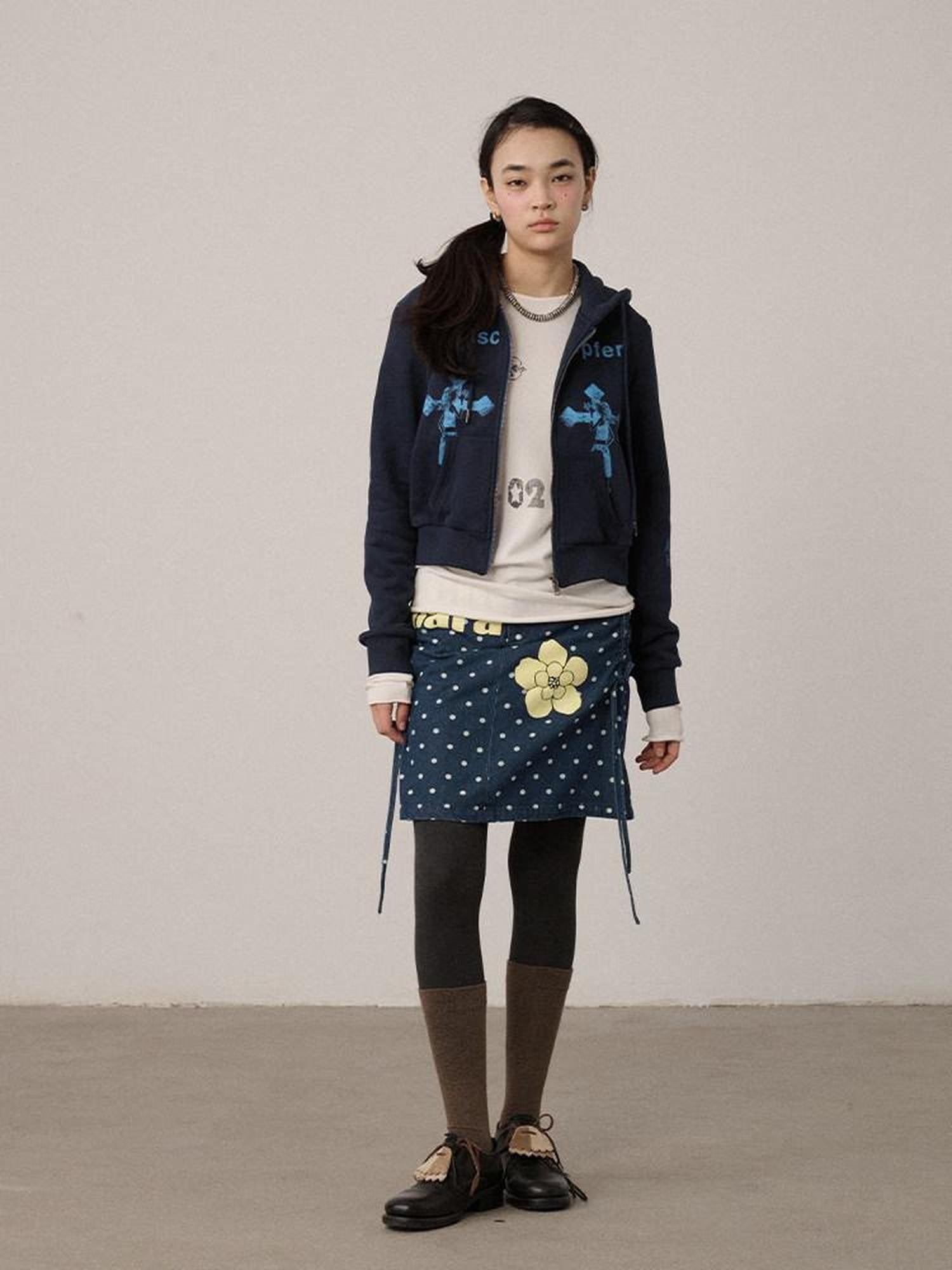 Achihara Cropped Cartoon Cross Zip Up Hooded Women'S Cotton Blend Hoodies