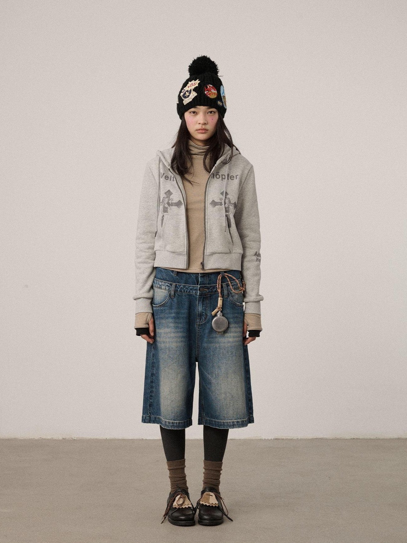 Achihara Cropped Cartoon Cross Zip Up Hooded Women'S Cotton Blend Hoodies