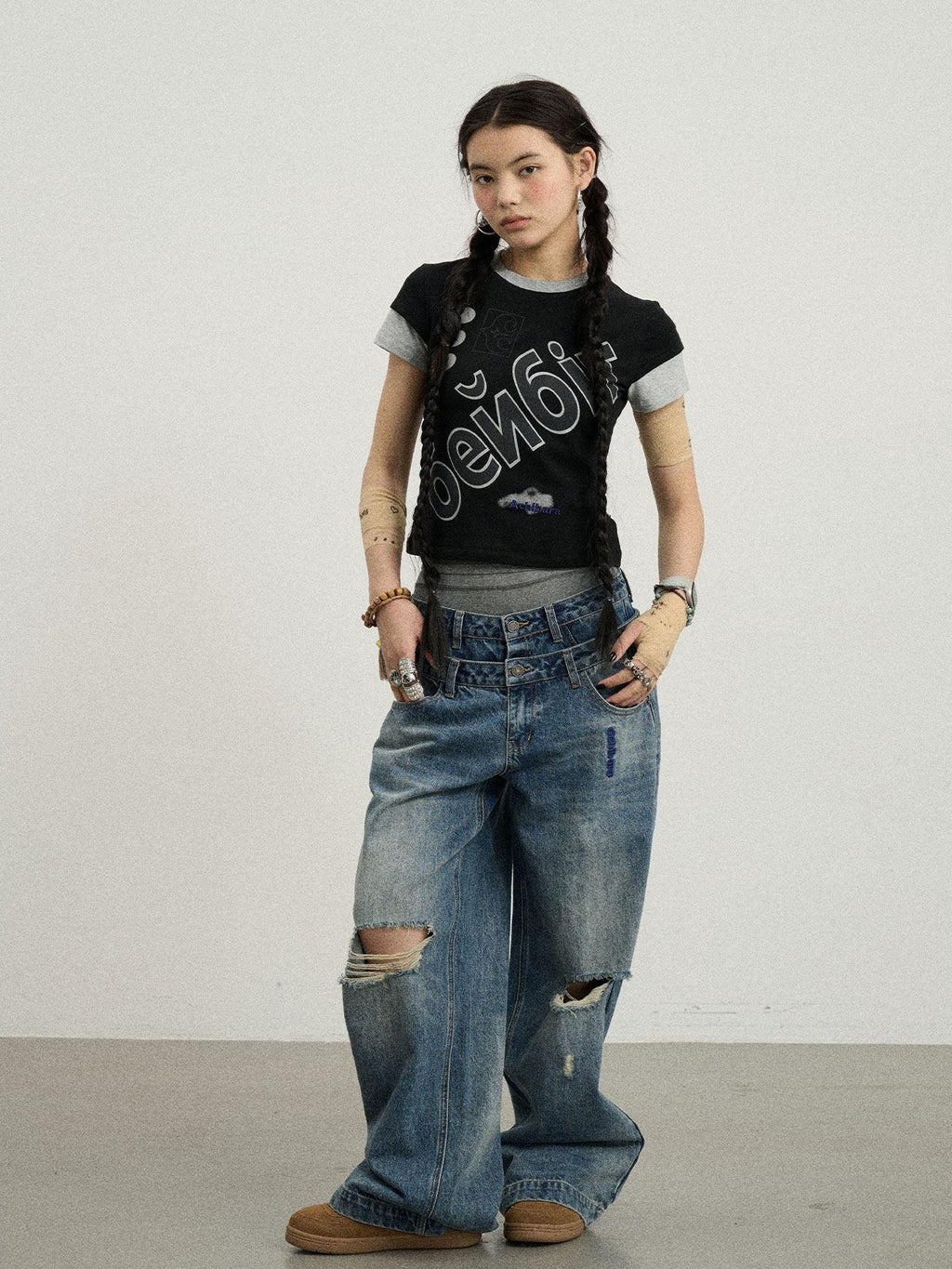 Achihara Cropped Creative Printed Slim Fit Crewneck Women'S Cotton Short Sleeve T-Shirts