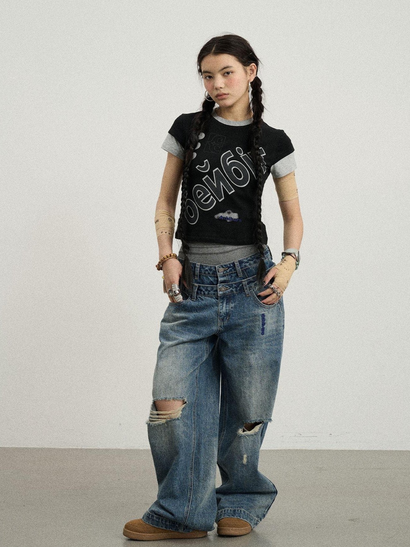 Achihara Cropped Creative Printed Slim Fit Crewneck Women'S Cotton Short Sleeve T-Shirts