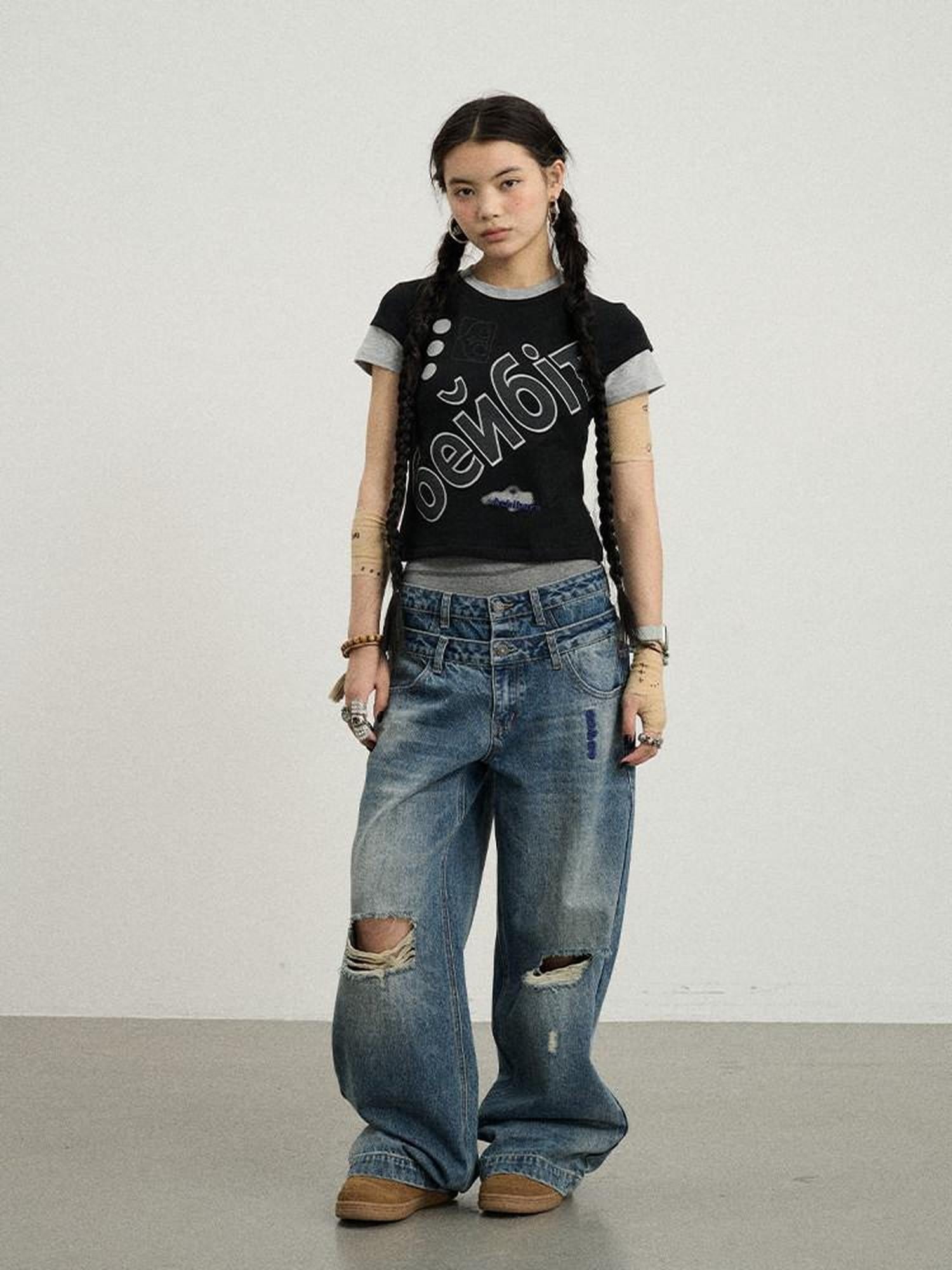 Achihara Cropped Creative Printed Slim Fit Crewneck Women'S Cotton Short Sleeve T-Shirts