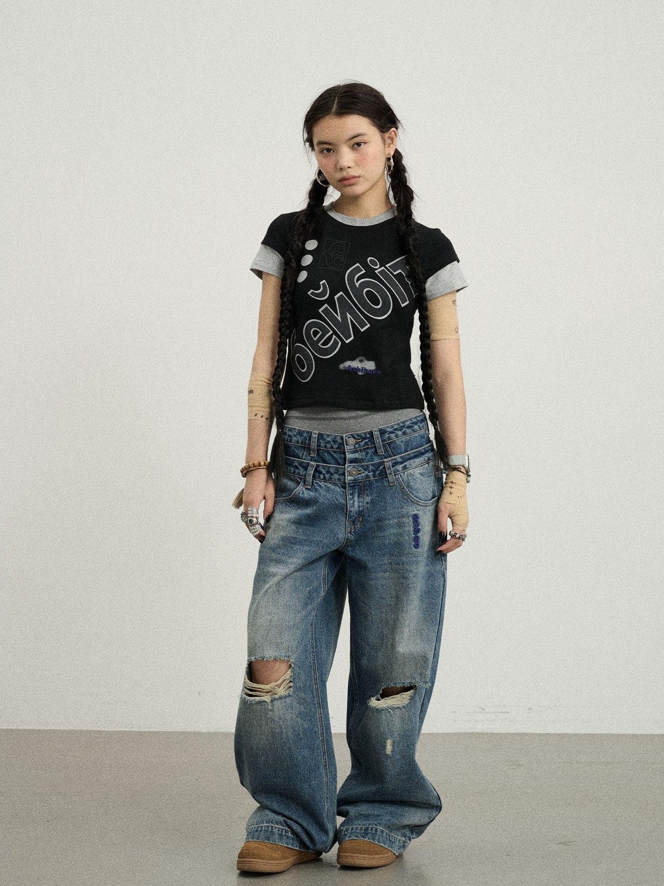 Achihara Cropped Creative Printed Slim Fit Crewneck Women'S Cotton Short Sleeve T-Shirts