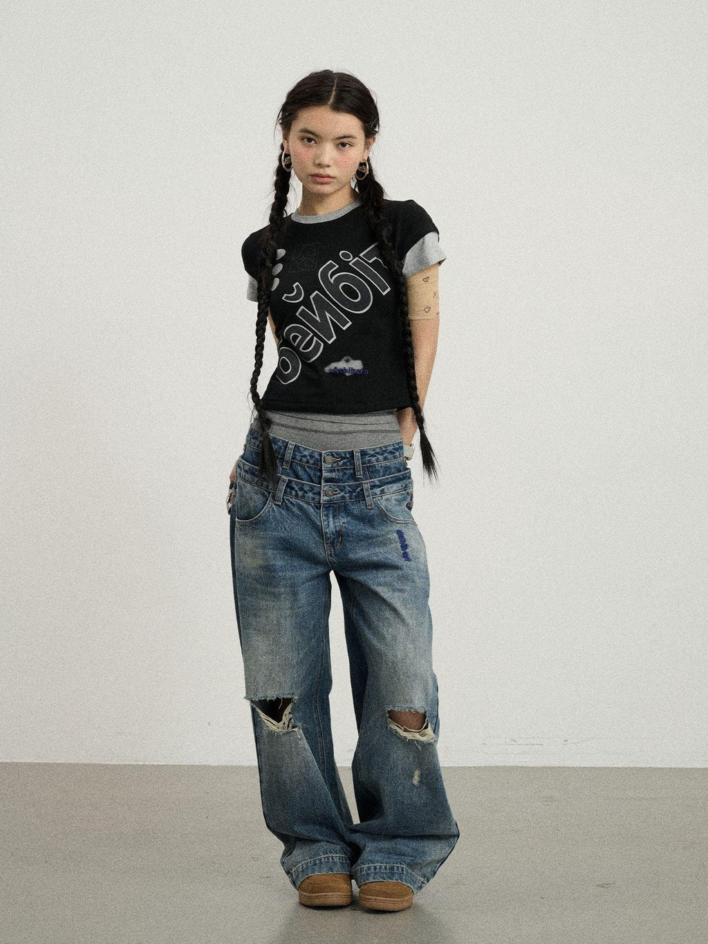 Achihara Cropped Creative Printed Slim Fit Crewneck Women'S Cotton Short Sleeve T-Shirts