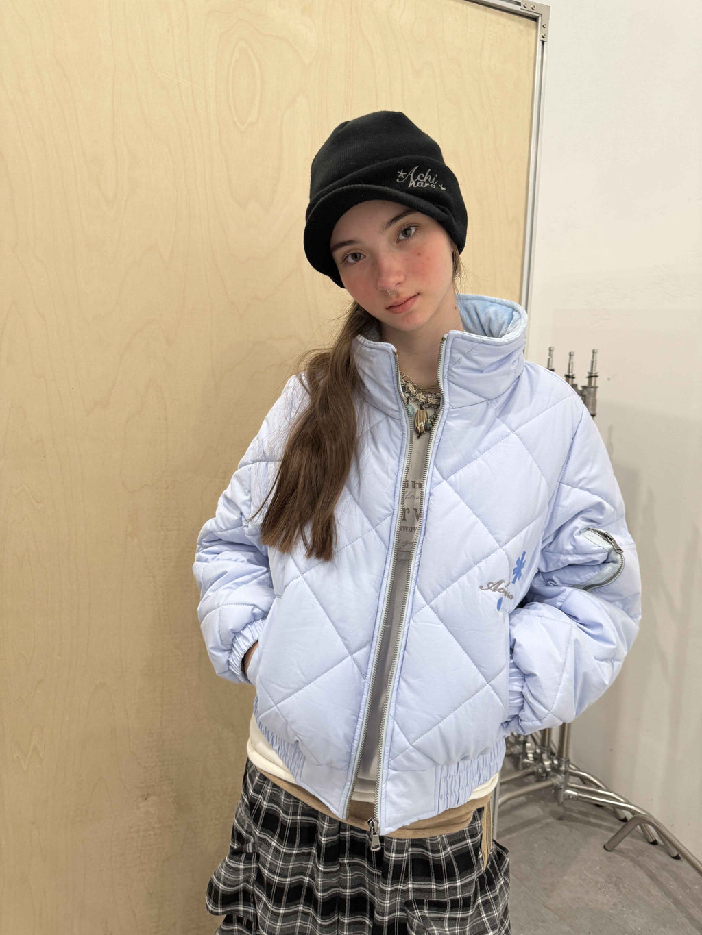 Achihara_Cropped_Diamond_Quilted_Stand_Collar_Women'S_Cotton_Puffer_Jackets_MISSTT