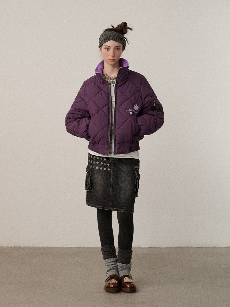 Achihara_Cropped_Diamond_Quilted_Stand_Collar_Women'S_Cotton_Puffer_Jackets_MISSTT