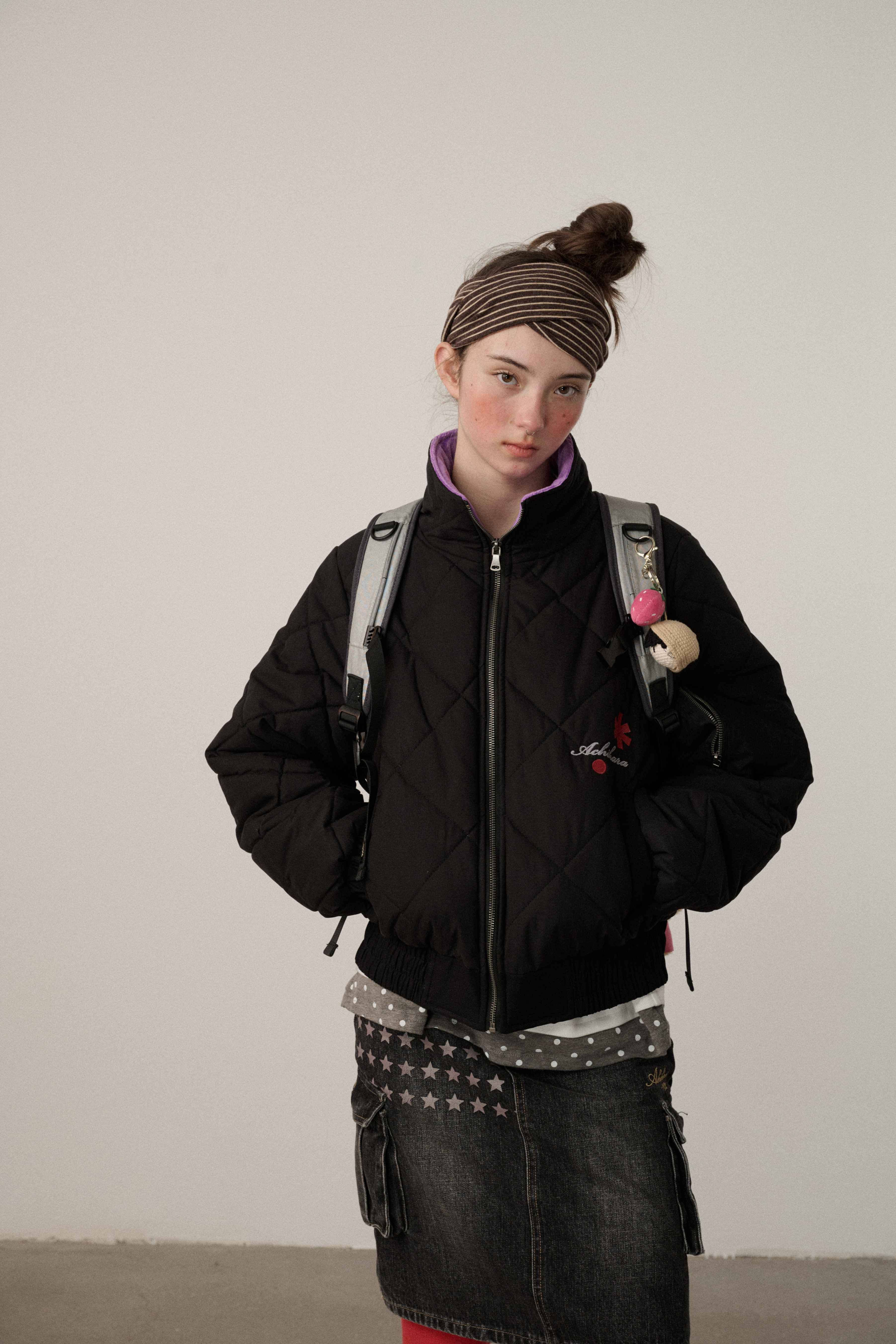 Achihara_Cropped_Diamond_Quilted_Stand_Collar_Women'S_Cotton_Puffer_Jackets_MISSTT