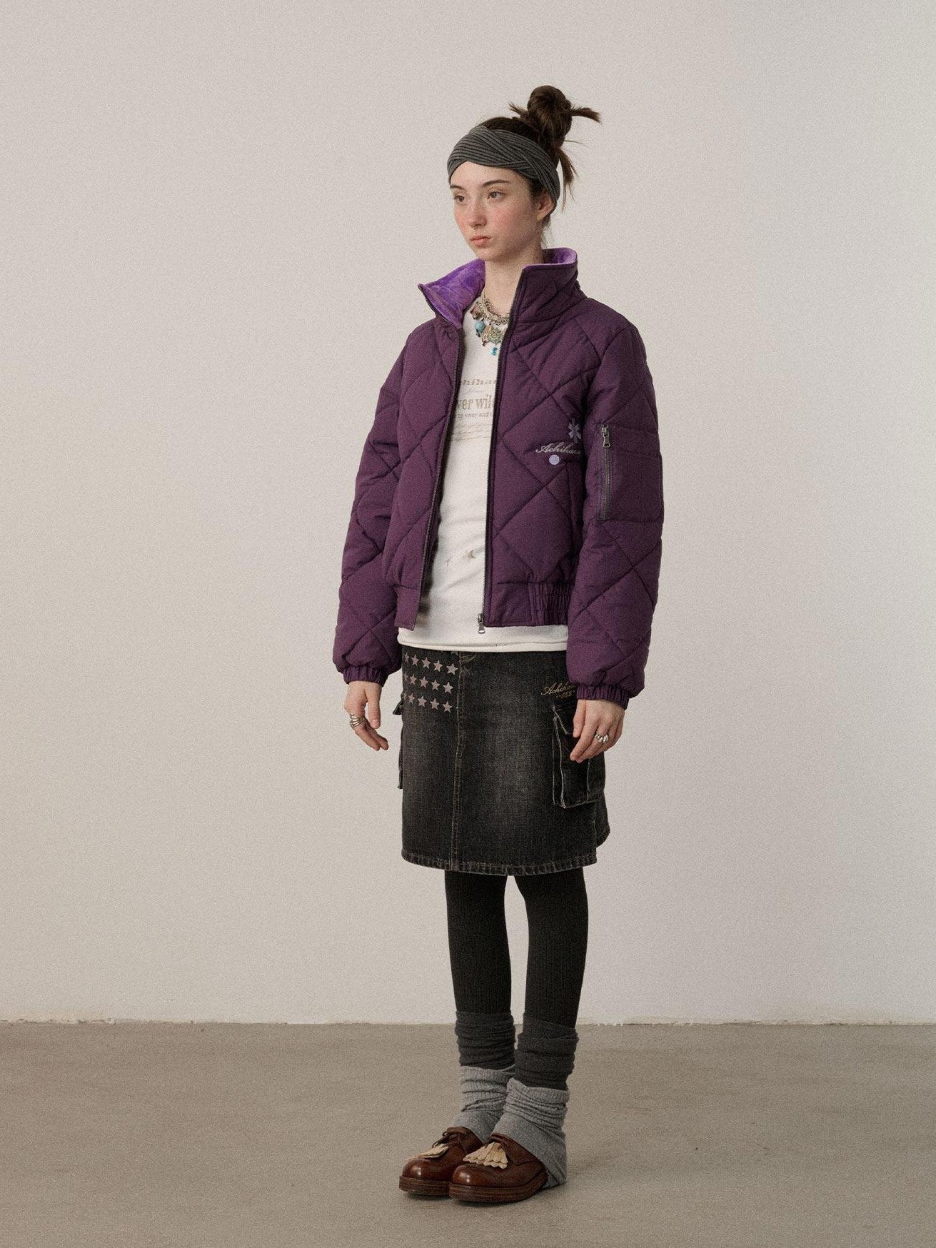 Achihara Cropped Diamond Quilted Stand Collar Women'S Cotton Puffer Jackets