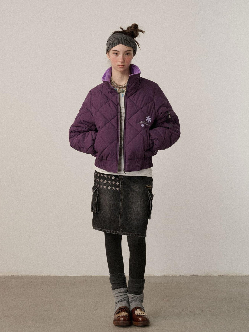 Achihara Cropped Diamond Quilted Stand Collar Women'S Cotton Puffer Jackets
