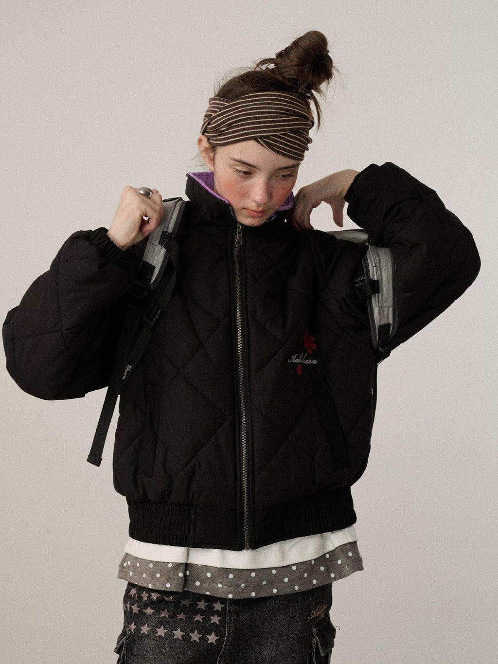 Achihara Cropped Diamond Quilted Stand Collar Women'S Cotton Puffer Jackets