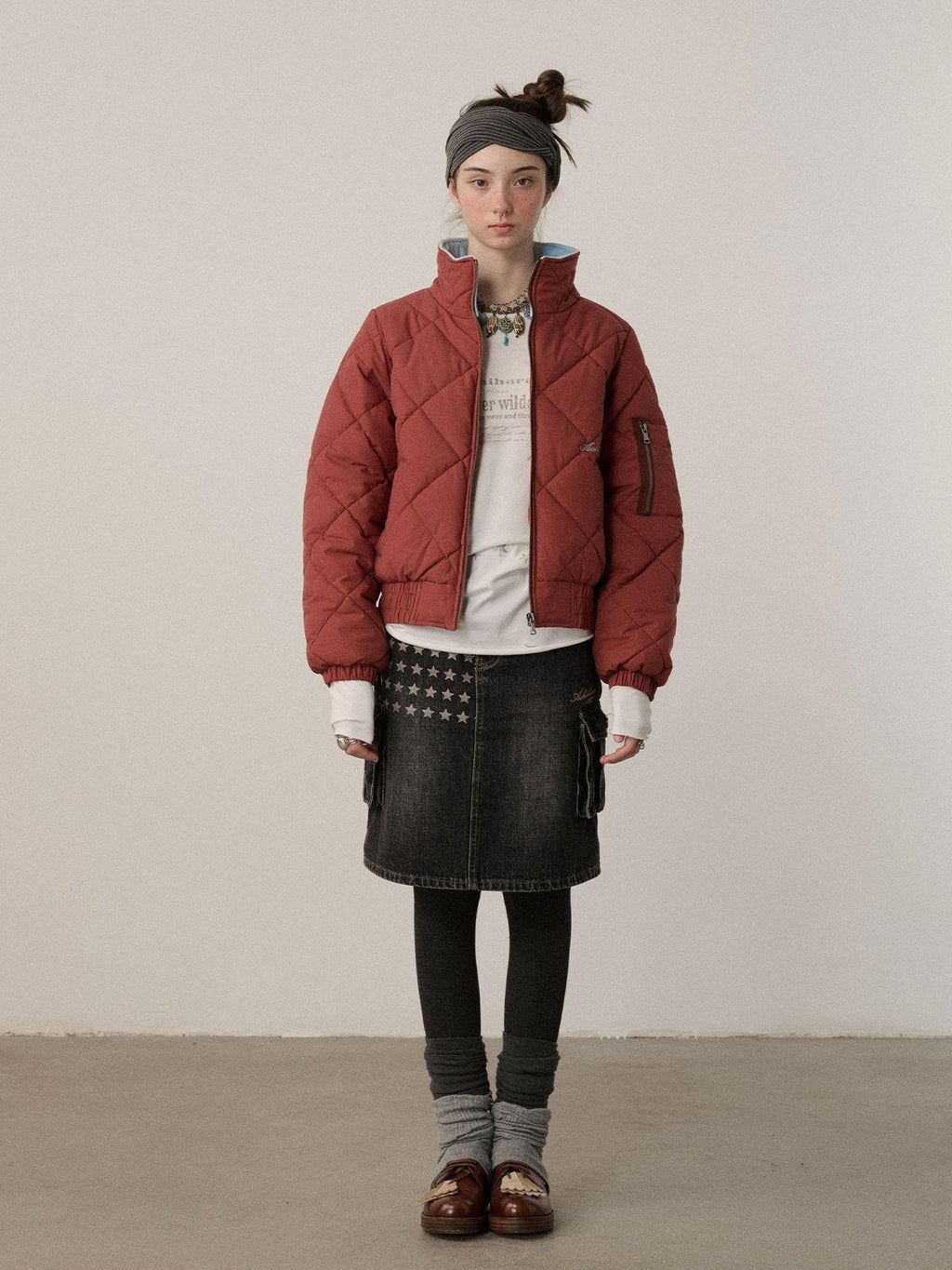 Achihara Cropped Diamond Quilted Stand Collar Women'S Cotton Puffer Jackets