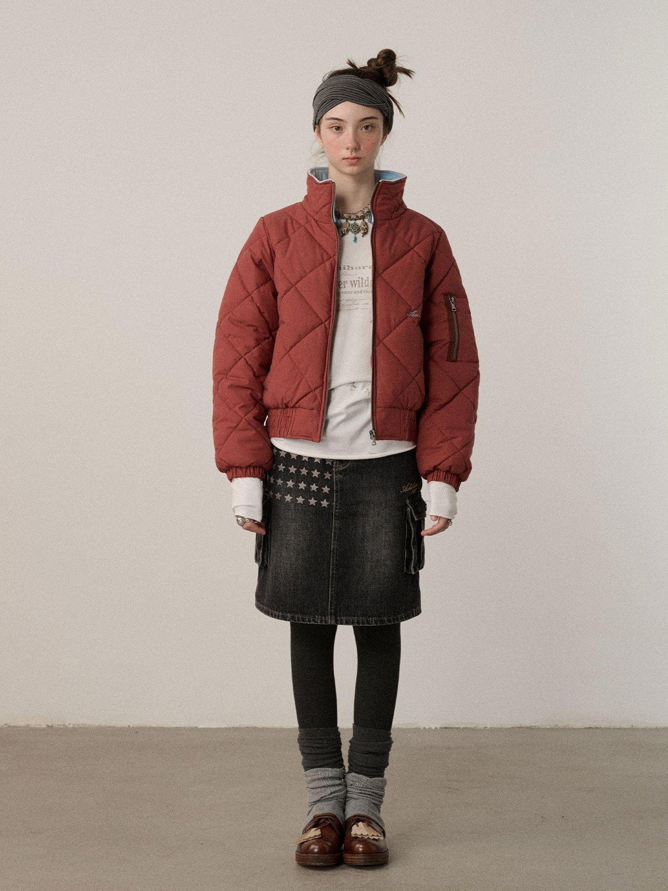 Achihara Cropped Diamond Quilted Stand Collar Women'S Cotton Puffer Jackets