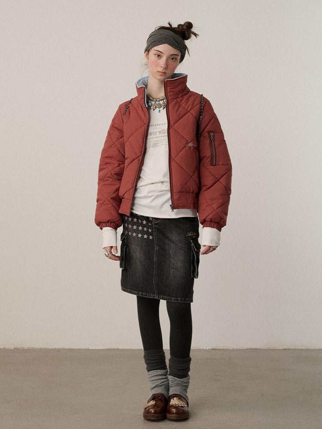 Achihara Cropped Diamond Quilted Stand Collar Women'S Cotton Puffer Jackets