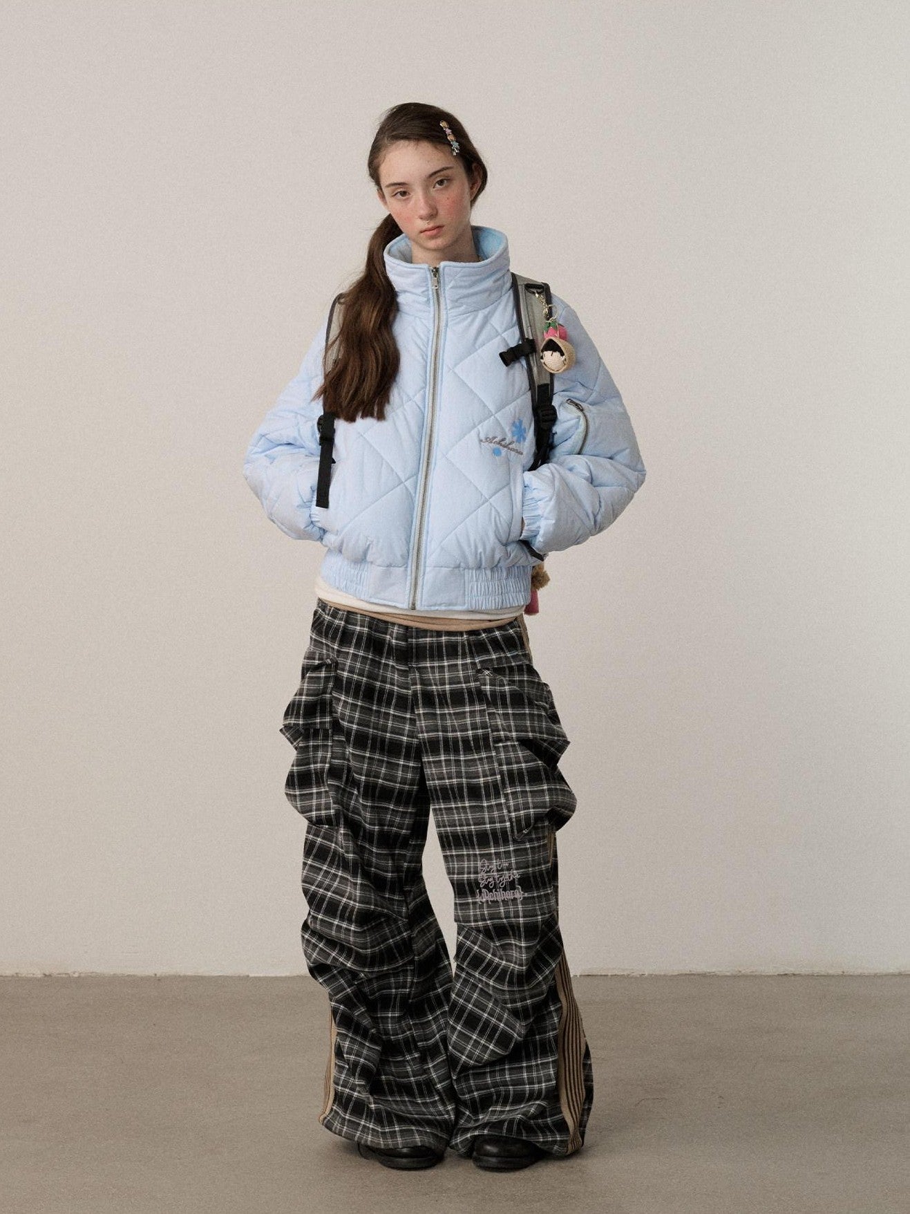 Achihara Cropped Diamond Quilted Stand Collar Women'S Cotton Puffer Jackets
