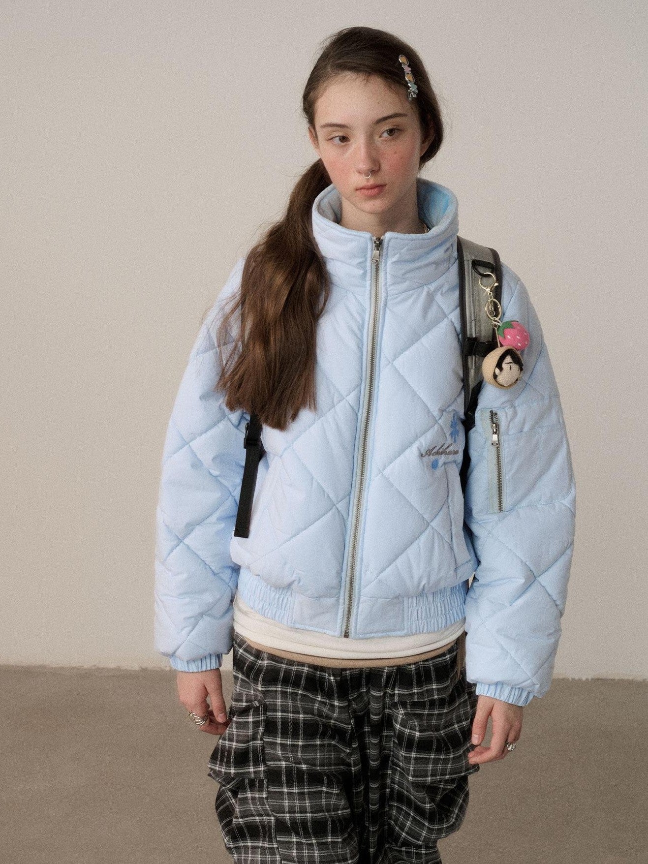 Achihara Cropped Diamond Quilted Stand Collar Women'S Cotton Puffer Jackets