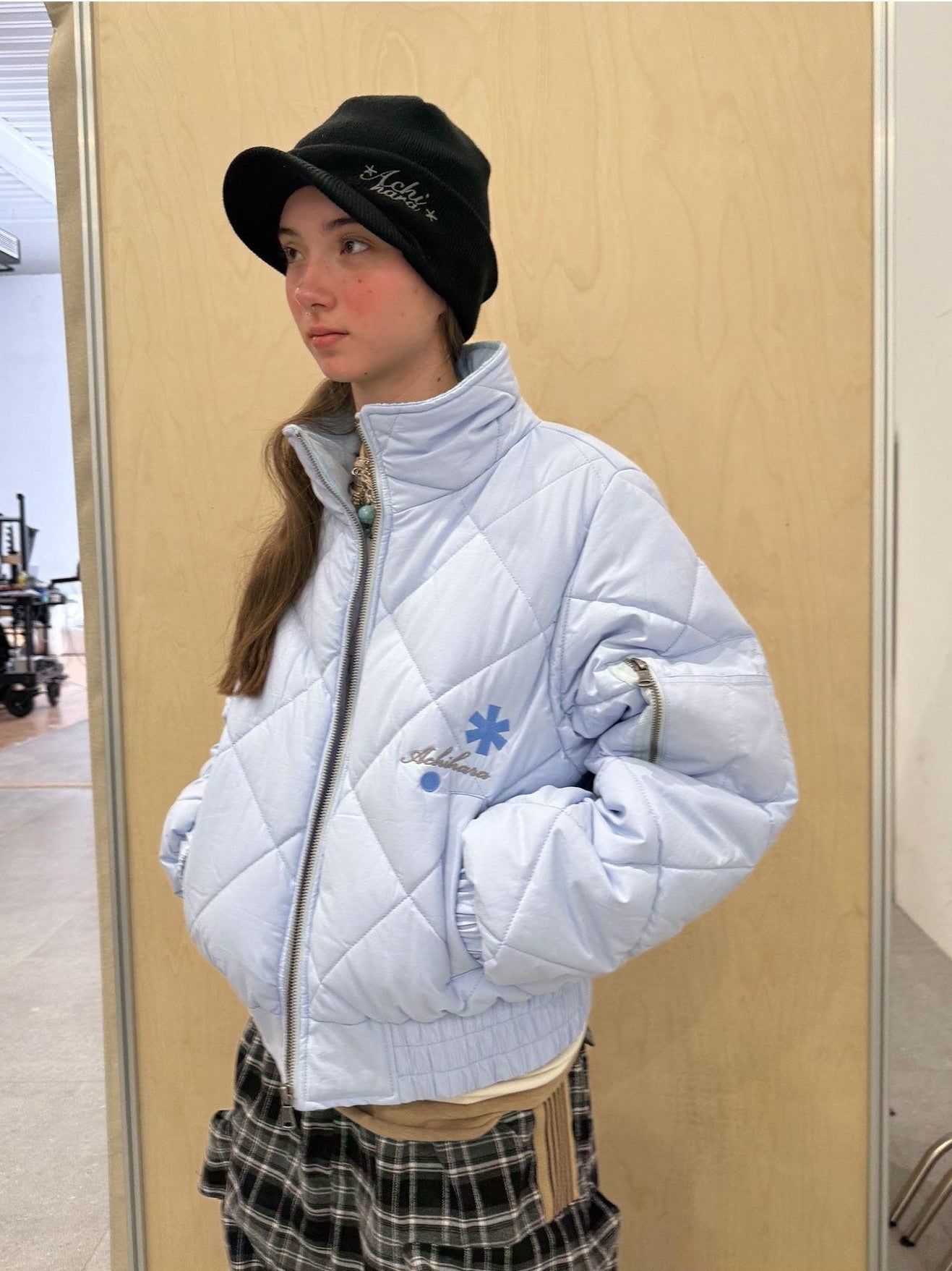 Achihara Cropped Diamond Quilted Stand Collar Women'S Cotton Puffer Jackets