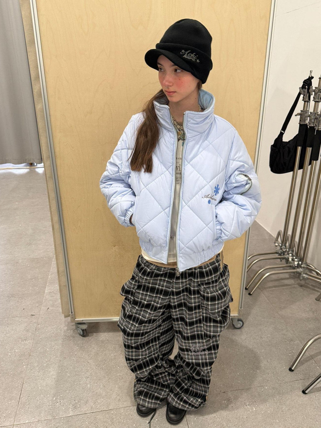 Achihara Cropped Diamond Quilted Stand Collar Women'S Cotton Puffer Jackets