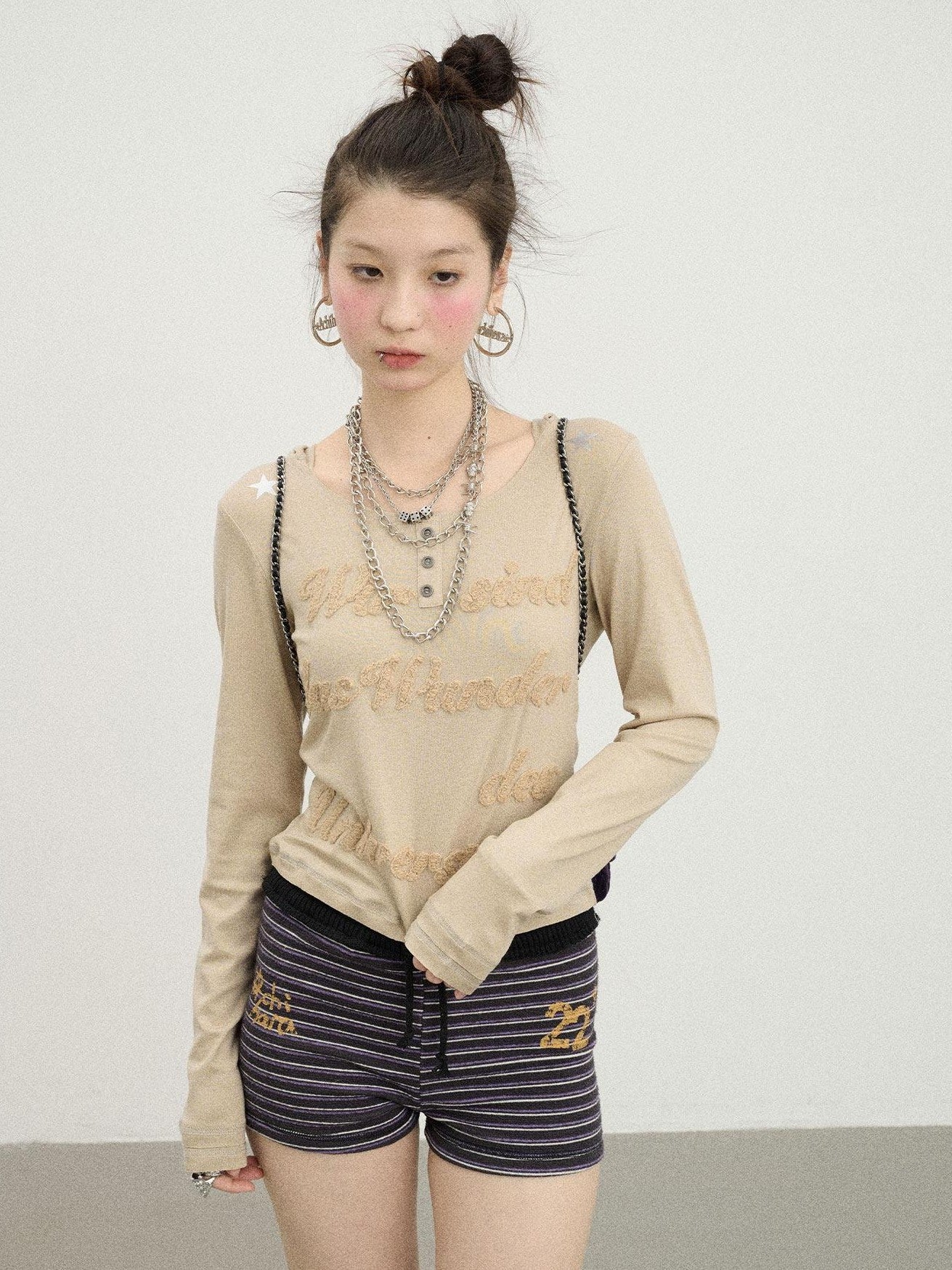 Achihara Cropped Hooded Pullover Women'S Recycled Viscose Blend Long Sleeve T-Shirts