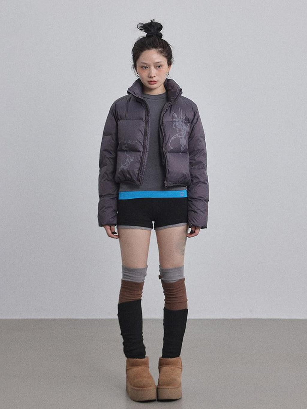 Achihara Cropped Slim Fit Stand Collar Zipper Women'S Cotton Puffer Jackets