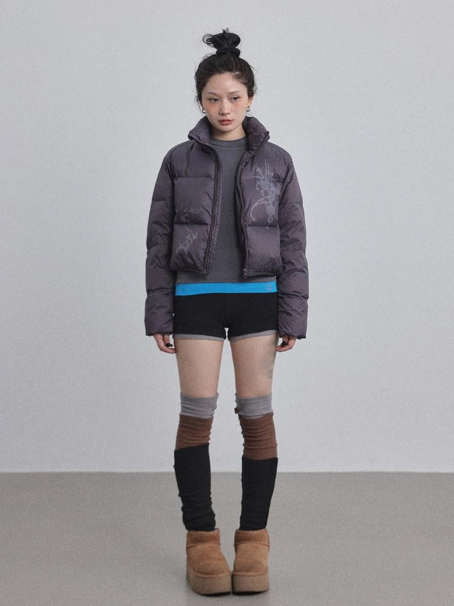 Achihara Cropped Slim Fit Stand Collar Zipper Women'S Cotton Puffer Jackets