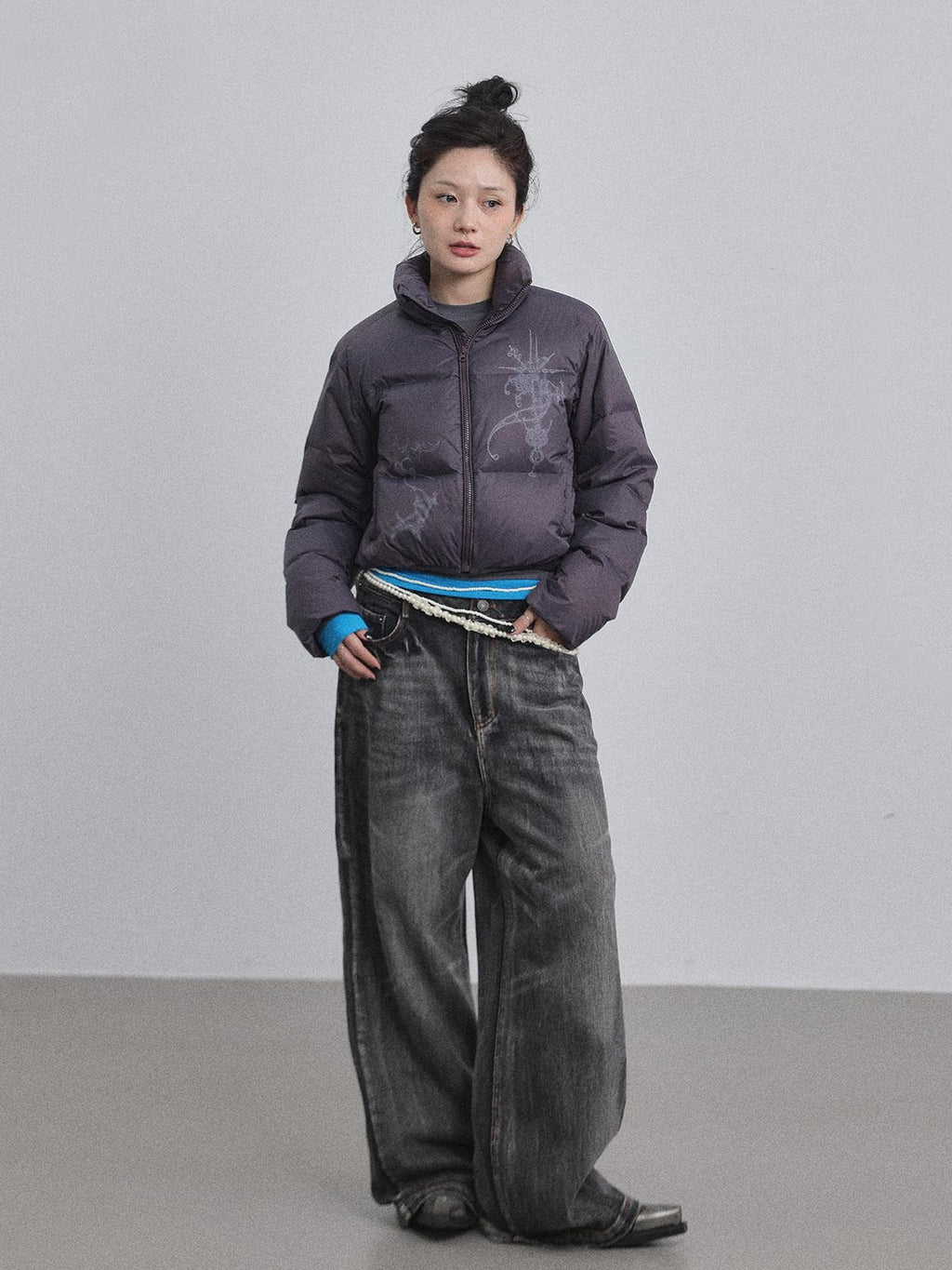 Achihara Cropped Slim Fit Stand Collar Zipper Women'S Cotton Puffer Jackets
