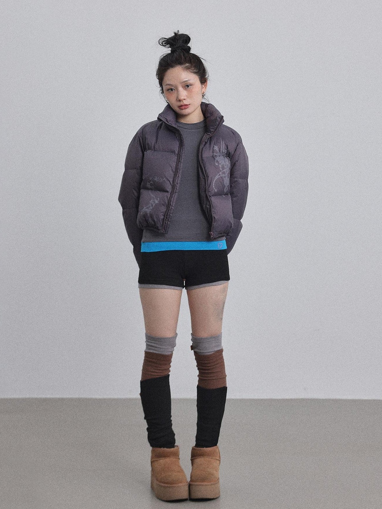 Achihara Cropped Slim Fit Stand Collar Zipper Women'S Cotton Puffer Jackets