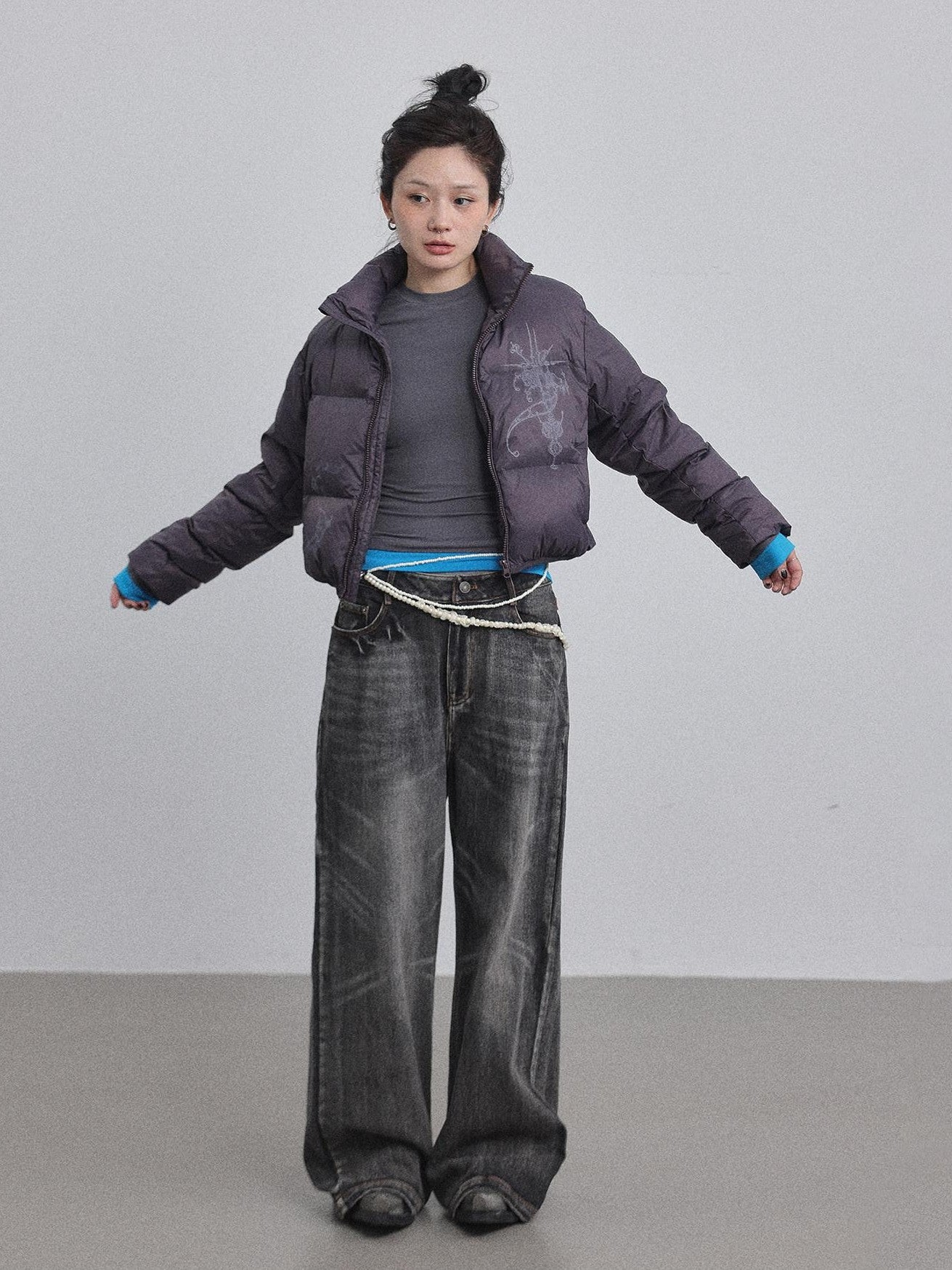 Achihara Cropped Slim Fit Stand Collar Zipper Women'S Cotton Puffer Jackets