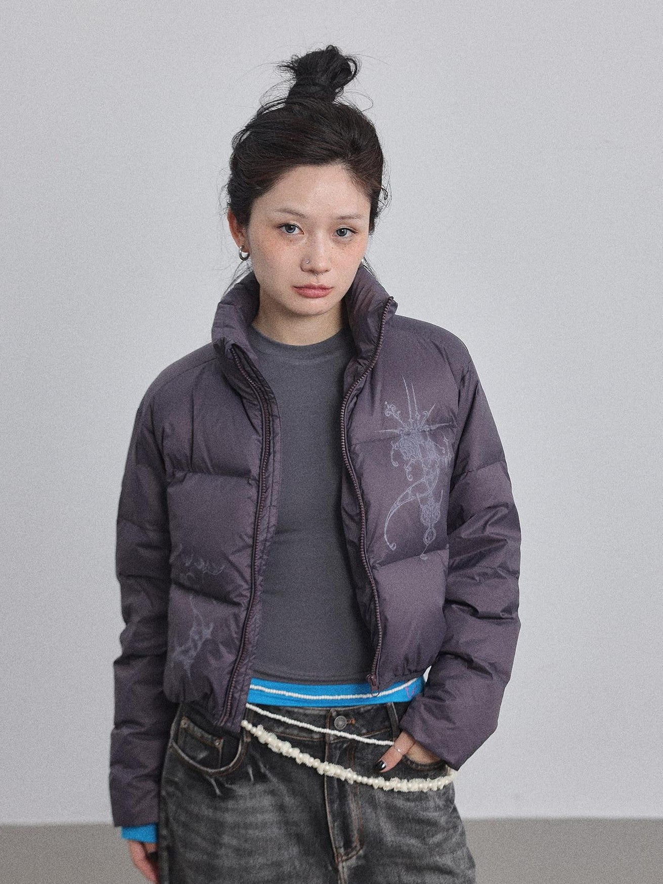 Achihara Cropped Slim Fit Stand Collar Zipper Women'S Cotton Puffer Jackets