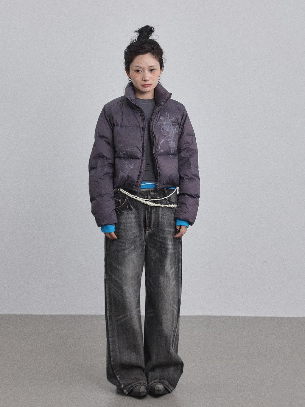 Achihara Cropped Slim Fit Stand Collar Zipper Women'S Cotton Puffer Jackets