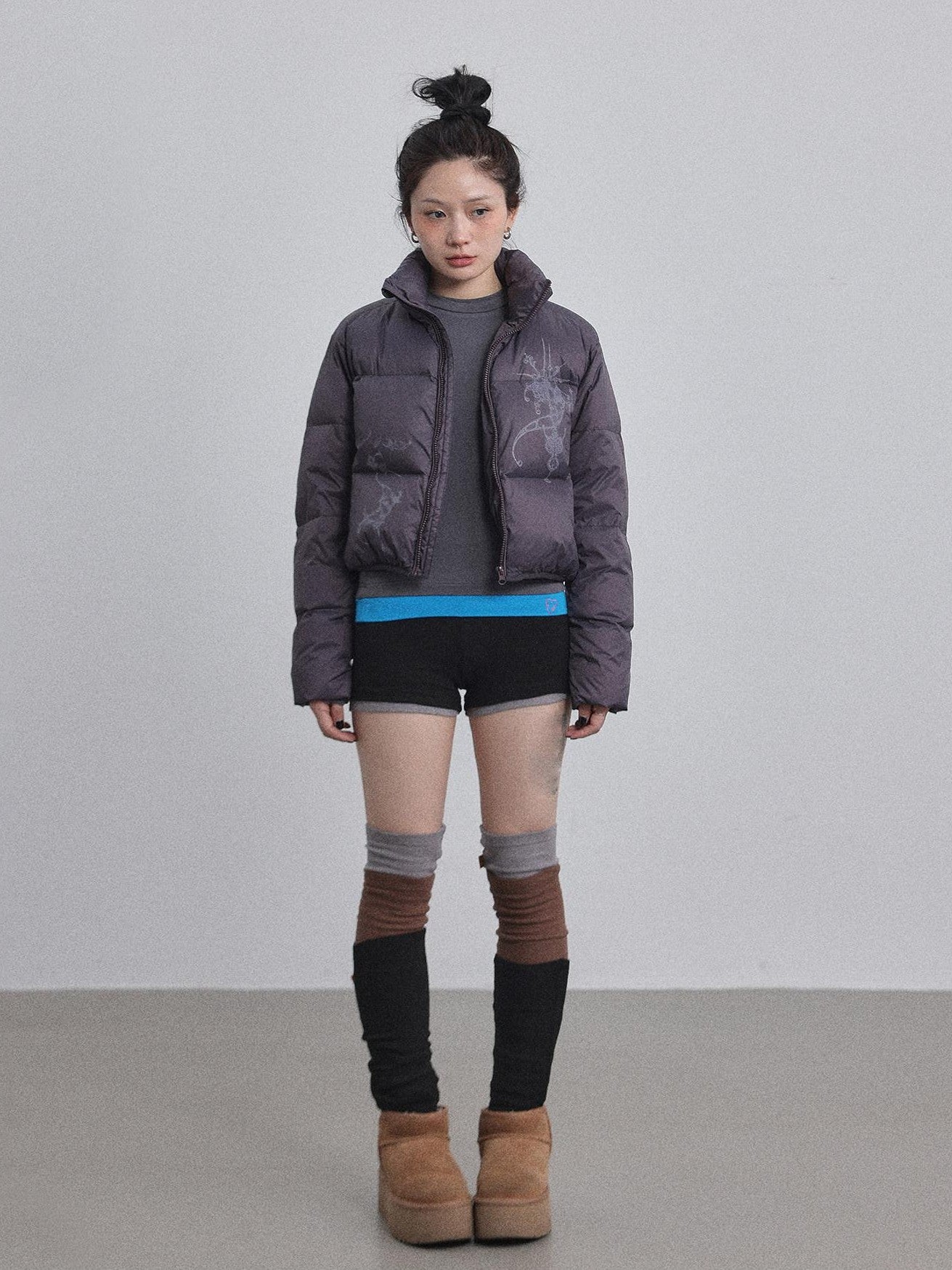 Achihara Cropped Slim Fit Stand Collar Zipper Women'S Cotton Puffer Jackets