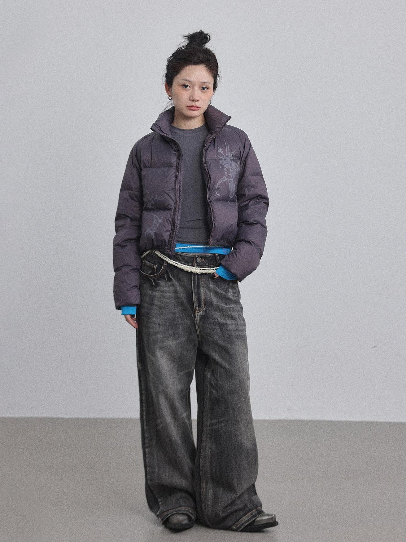 Achihara Cropped Slim Fit Stand Collar Zipper Women'S Cotton Puffer Jackets