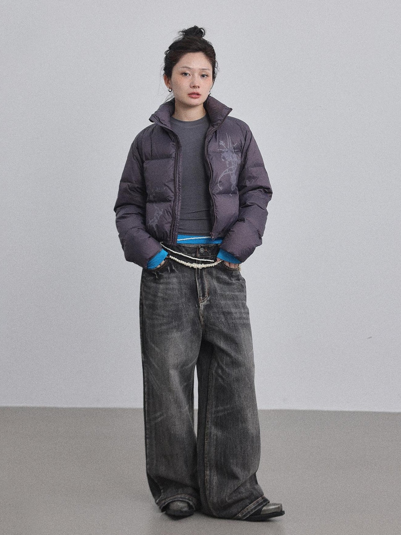 Achihara Cropped Slim Fit Stand Collar Zipper Women'S Cotton Puffer Jackets