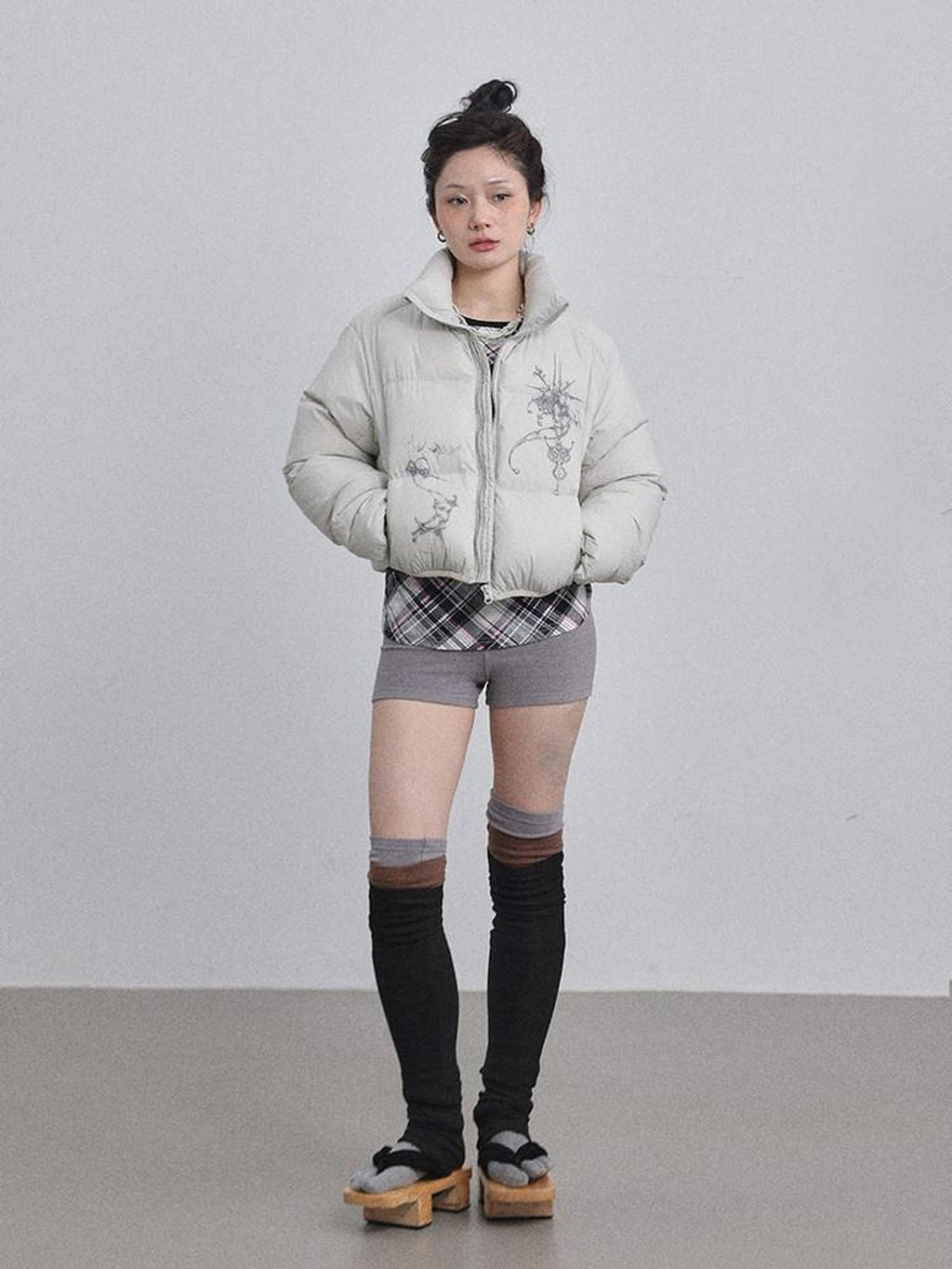 Achihara Cropped Slim Fit Stand Collar Zipper Women'S Cotton Puffer Jackets