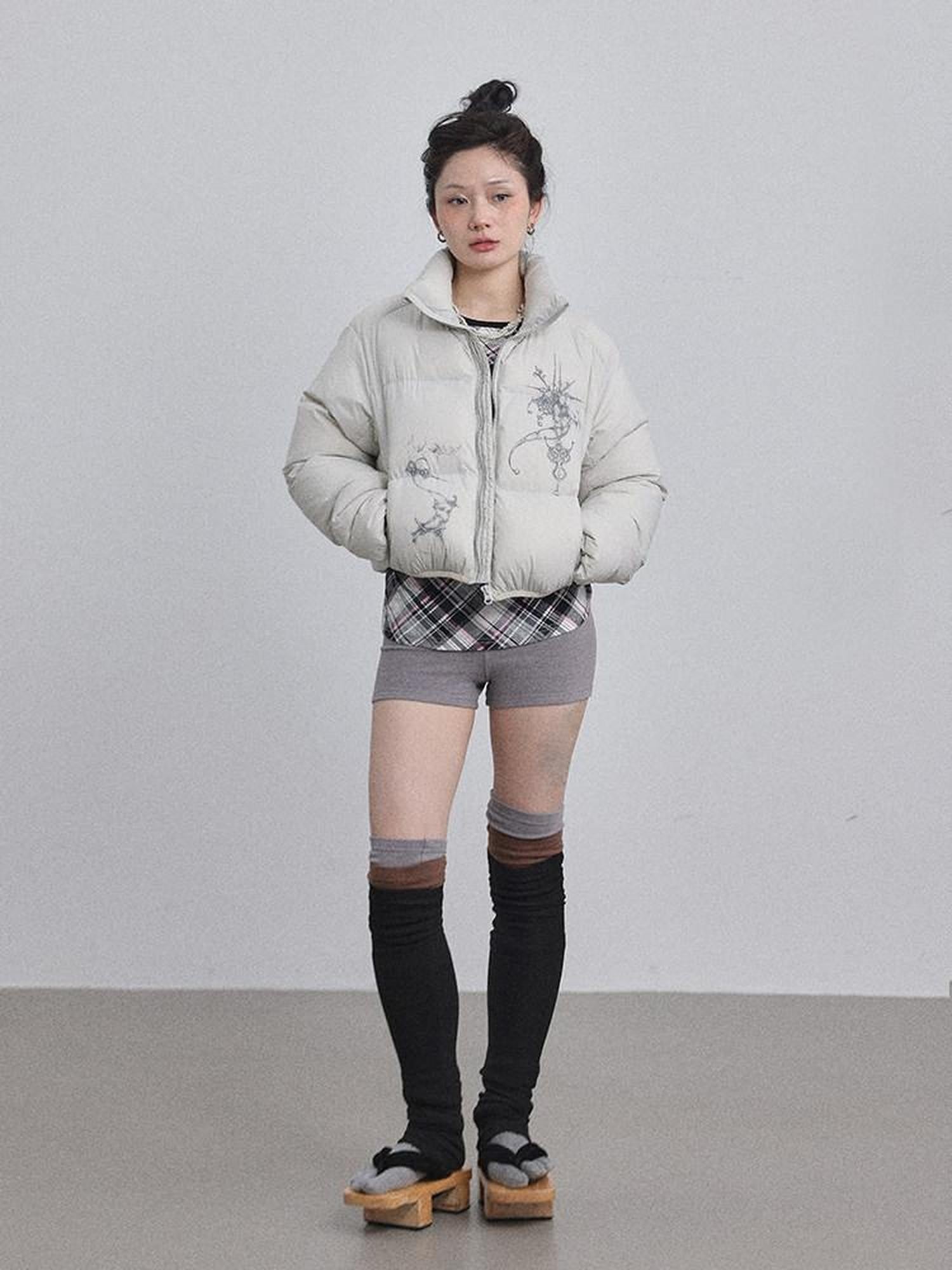 Achihara Cropped Slim Fit Stand Collar Zipper Women'S Cotton Puffer Jackets