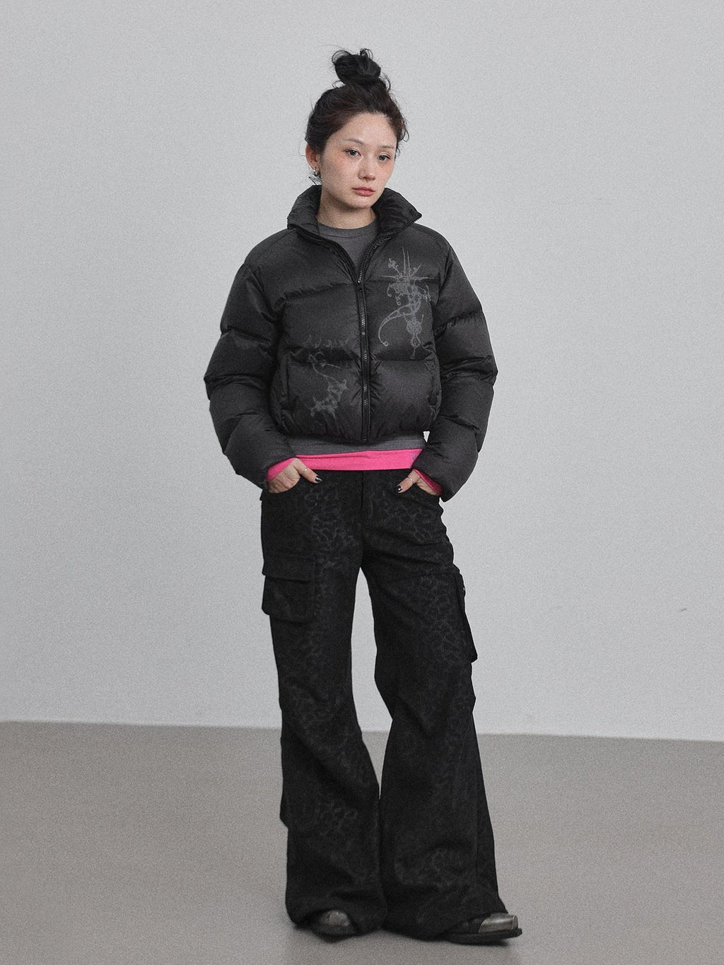 Achihara Cropped Slim Fit Stand Collar Zipper Women'S Cotton Puffer Jackets