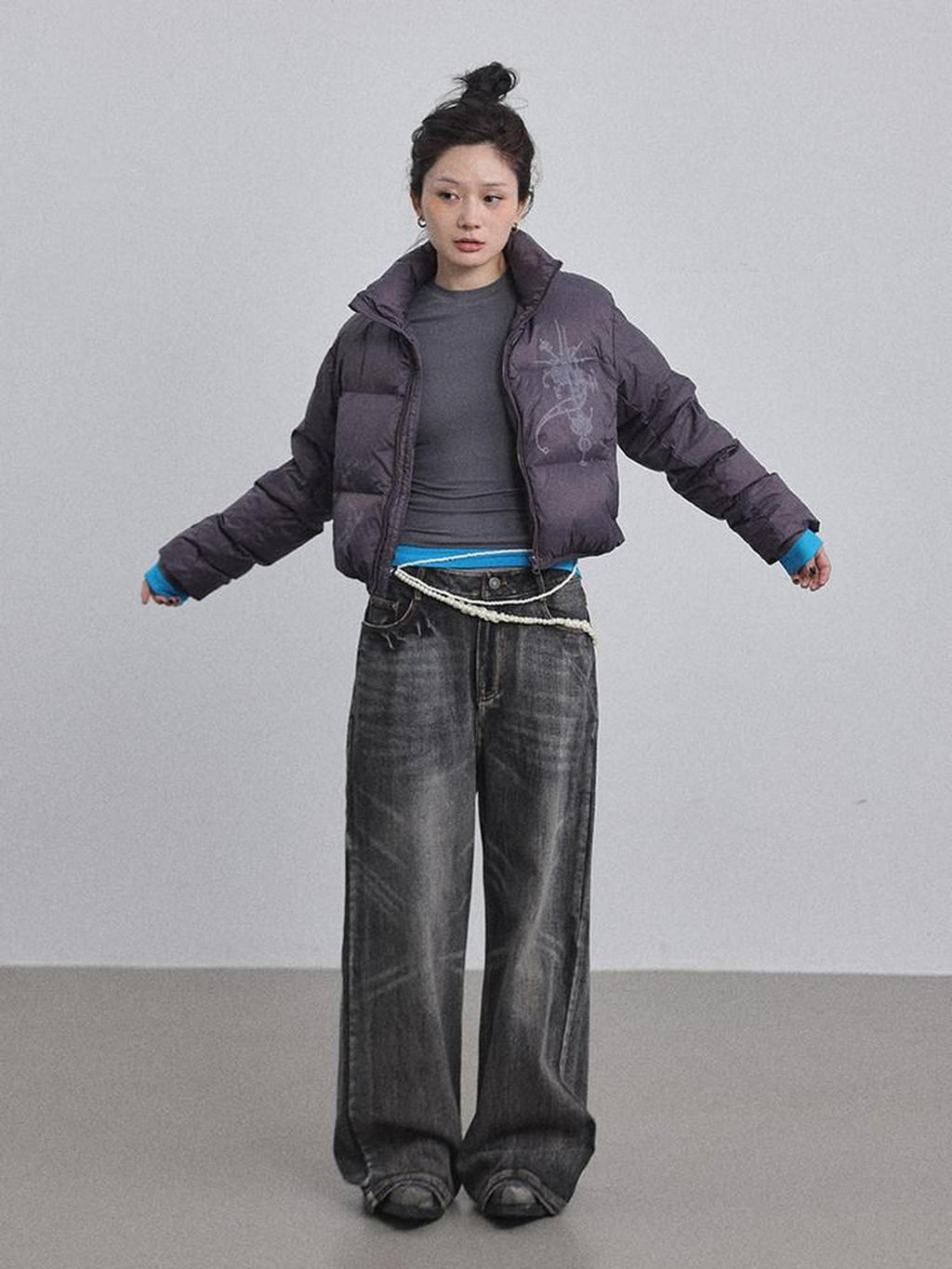 Achihara Cropped Slim Fit Stand Collar Zipper Women'S Cotton Puffer Jackets
