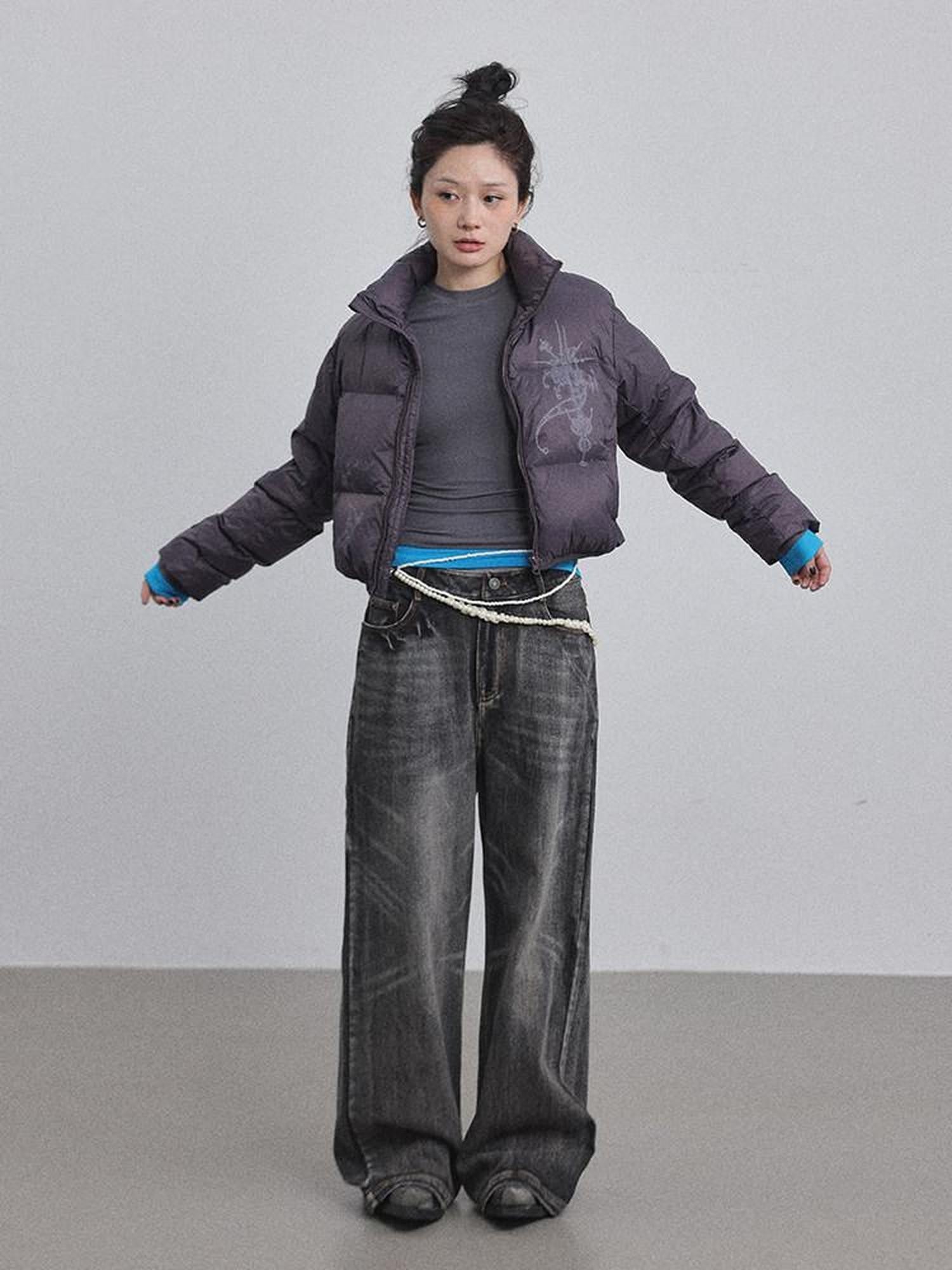 Achihara Cropped Slim Fit Stand Collar Zipper Women'S Cotton Puffer Jackets