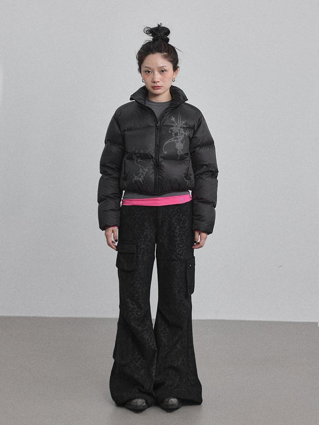 Achihara Cropped Slim Fit Stand Collar Zipper Women'S Cotton Puffer Jackets
