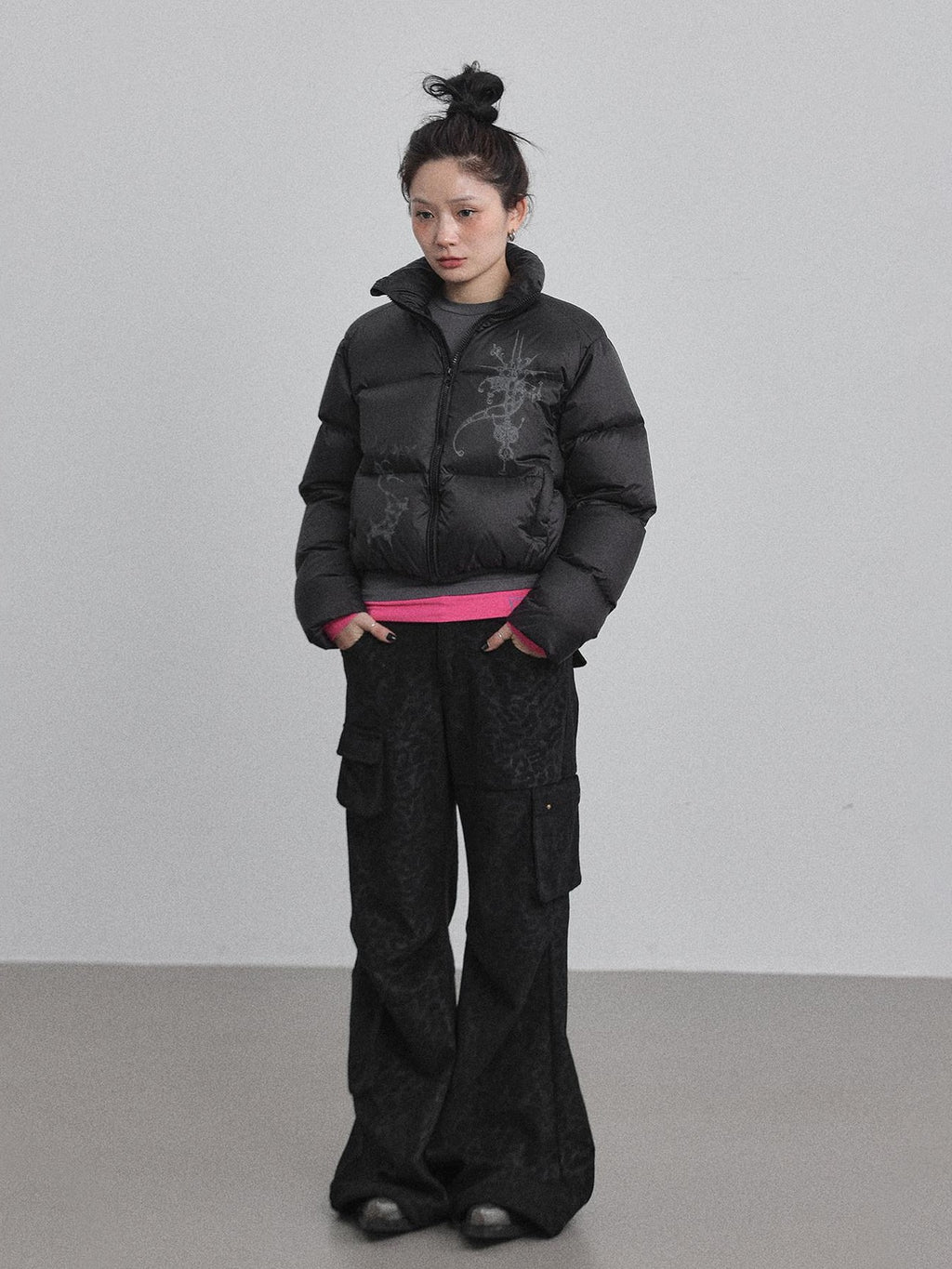 Achihara Cropped Slim Fit Stand Collar Zipper Women'S Cotton Puffer Jackets