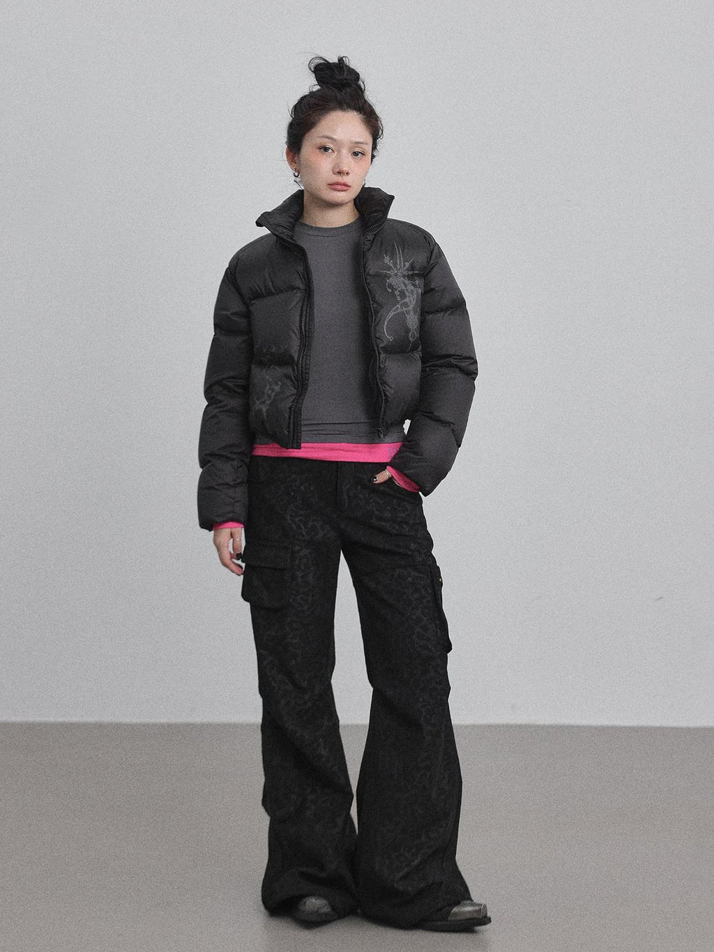 Achihara Cropped Slim Fit Stand Collar Zipper Women'S Cotton Puffer Jackets
