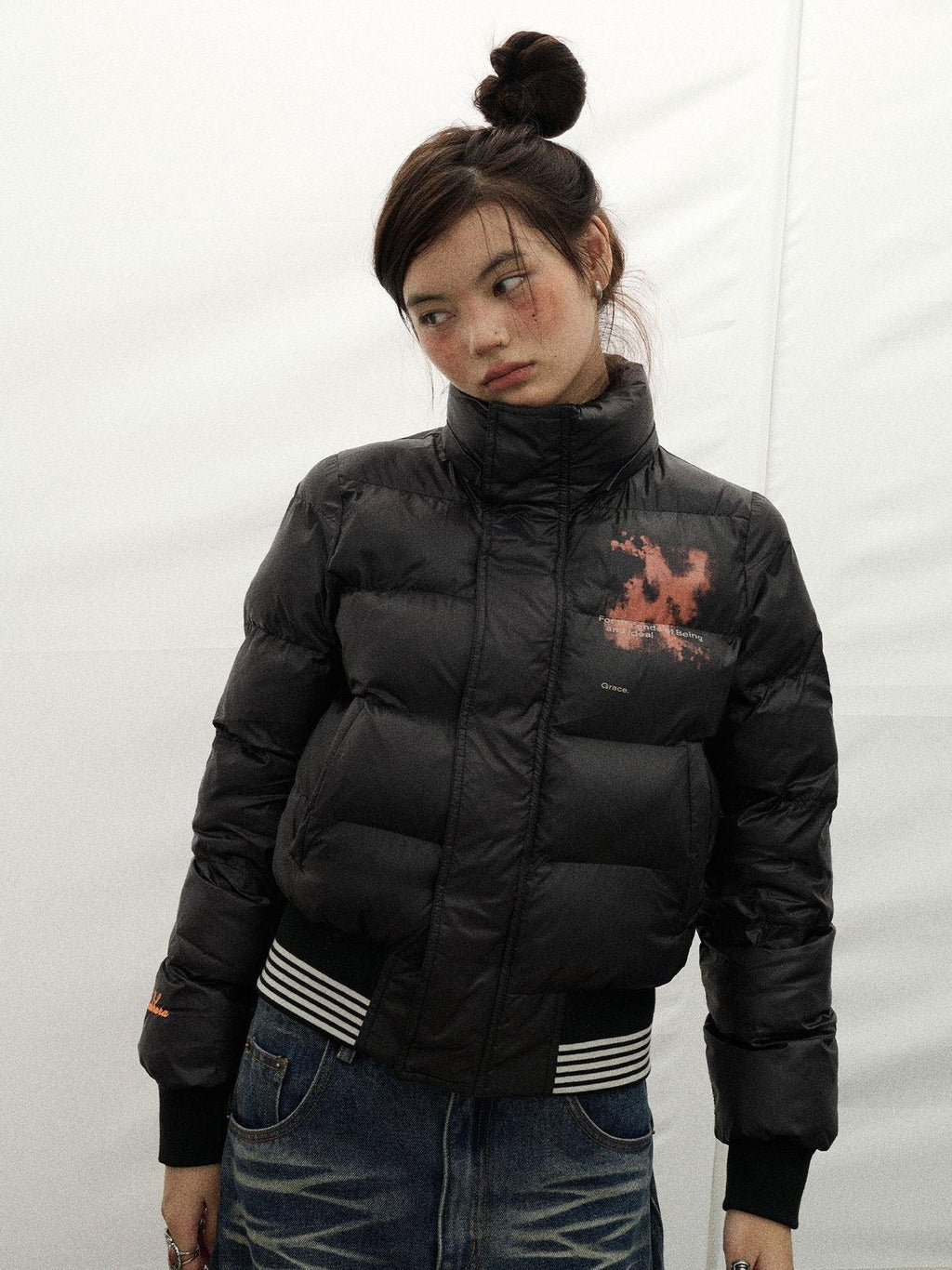 Achihara Cropped Straight Cut Detachable Hood Fur Collar Women'S Cotton Puffer Jackets